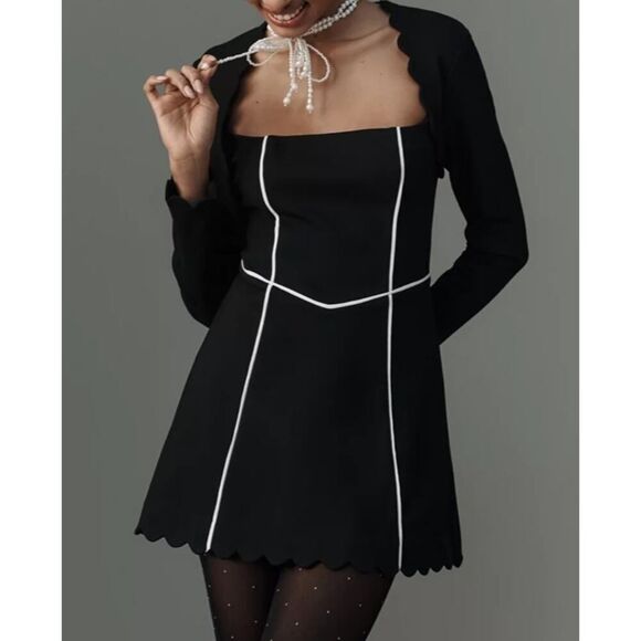 Anthropologie Maeve Square-Neck Scalloped Hem Mini Dress NWT Sz. L - Picture 1 of 9